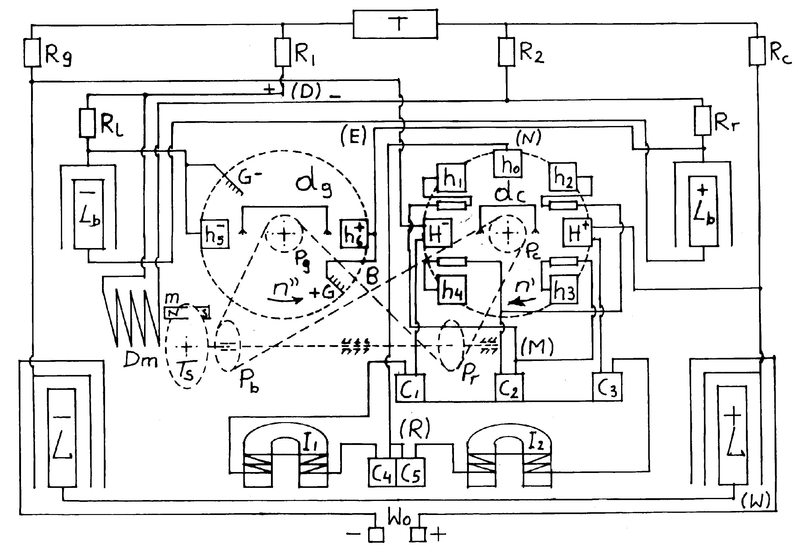 Fot. #D3: Polaczenia elektryczne influenzmaschine (rys. LA6 z [1/5]). Odnotuj ze z powodu dziaania tzw. przeklestwa wynalazcw, co wazniejsze ilustracje mog tu by wymazane. Szukaj wowczas tych ilustracji na innych stronach wskazabych w Menu (np. na stronie o darmowej energii lub w monografii [1/5]).